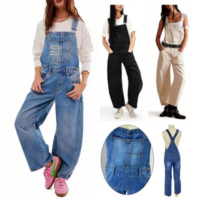 Baggy Barrel Jeans Overalls Mid Rise Y2K Loose Fit Denim