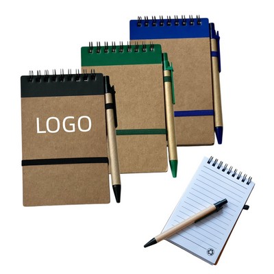 Simple Retro Kraft Spiral Notebook with Pen