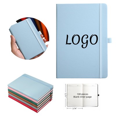A6 PU Leather Hardcover Notebook with Elastic Band and Pen Holder