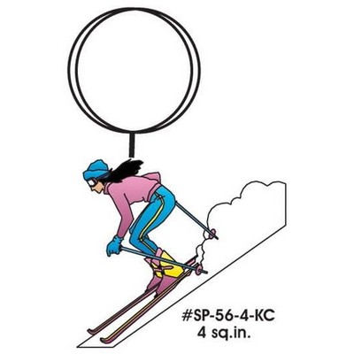 Female Skier Key Chain w/Clear Mirrored Back (4 Square Inch)