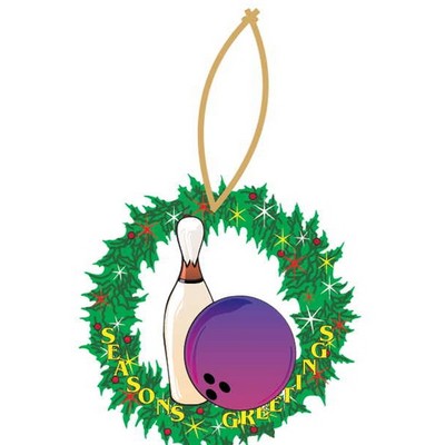 Bowling Pin & Ball Promotional Wreath Ornament w/ Black Back (10 Square Inch)