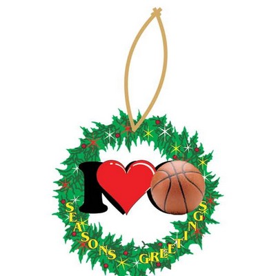 I Love Basketball Promotional Wreath Ornament w/ Black Back (2 Square Inch)