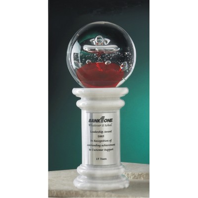 5" Super Galaxy Hand Blown Glass Award w/White Pillar Base