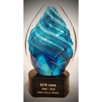 6" Blue Swirl Art Glass on Black Crystal Base