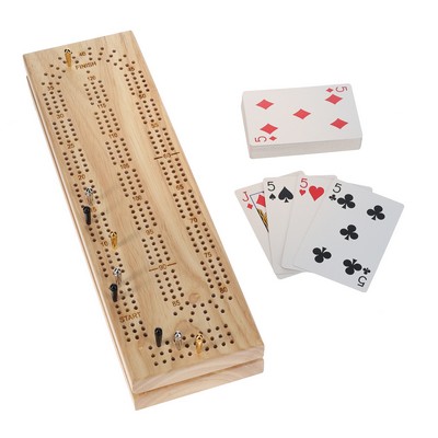 Cabinet Cribbage Set-Solid Wood 3 Track Board w/Brass Pegs