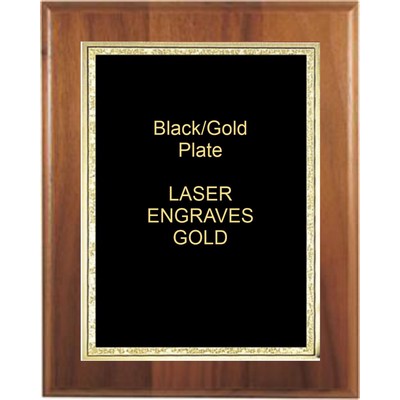 Walnut Step-Edge 6" x 8" Plaque - W/ 4" x 6" Black/Gold Florentine Plate