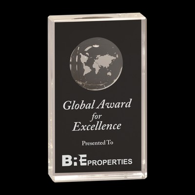 Clear Crystal Rectangle Award w/Globe Etching (8")