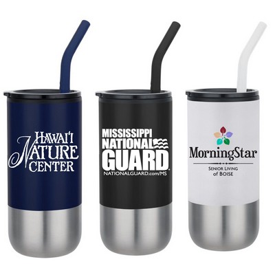 16 Oz. S. Steel Tumbler/ Plastic liner with Metal Straw