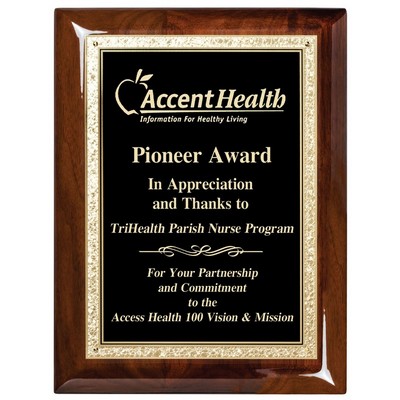 Walnut Piano Finish Plaque with Black Plate, 9 x 12"