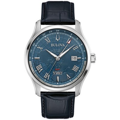 Bulova Watches Men's Classic Wilton Black Leather Strap Watch Blue Dial