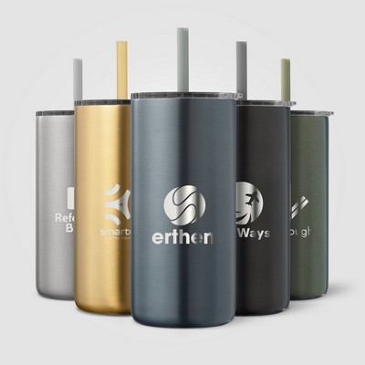 Borealis Recycled Stainless Steel Straw Tumbler - 16 oz. - Laser