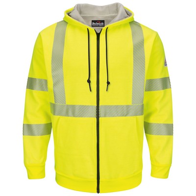 Bulwark® Men's Fleece FR Hi-Visibility Zip-Front Hooded Sweatshirt with Waffle Lining