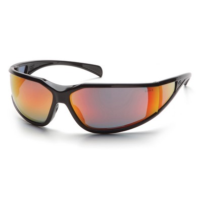 Exeter Safety Glasses, Glossy Black Frame with Sky Red Anti-Fog Lens