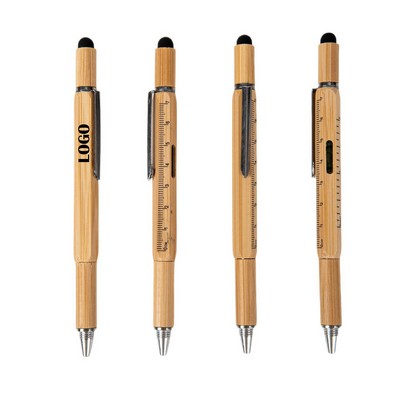 6" 1 Bamboo Pen With Level Ruler Slot Screwdriver