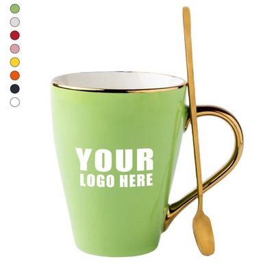 12 Oz. Gold-Rimmed Ceramic Mug W/ Spoon