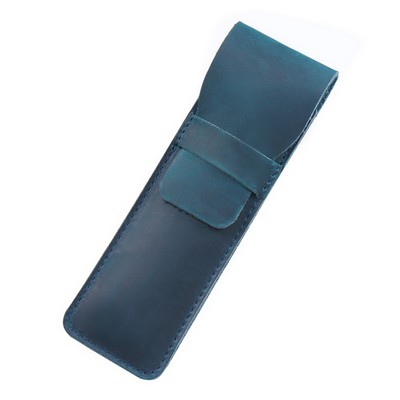 Leather Pen Case Holder W/ Flap Cover