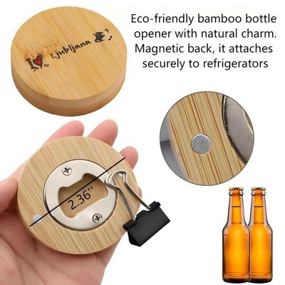 2.36" Diameter Natural Bamboo Magnetic Bottle Opener