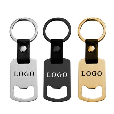 PU Leather Stainless Steel Keychain With Bottle Opener