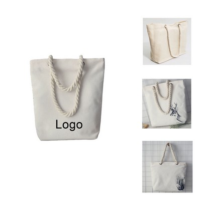 Canvas Tote with Hemp Rope Handles