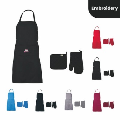 Cotton/Poly Kitchen Apron And Potholder Set
