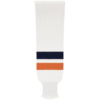 Long Island Pro Series White Home Socks w/Blue & Orange Stripes