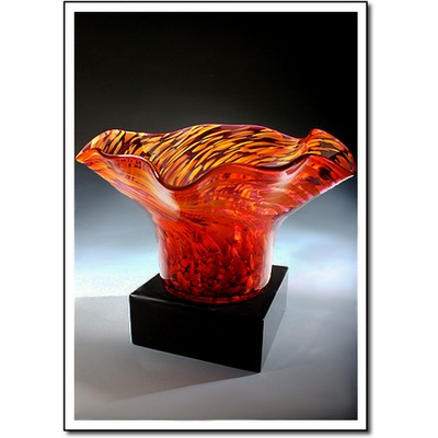 Ruby Rain Art Glass Bowl w/ Marble Base (6.5"x5")
