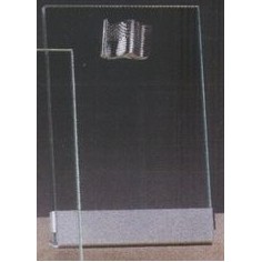 Clear Glass Award w/Silver Star, Silver Plastic Mounts & Aluminum Alloy Base (7"x9.5")