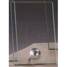 Clear Glass Plaque Award w/Silver Baseball Accent & Silver Plastic Mounts (4"x6.5")