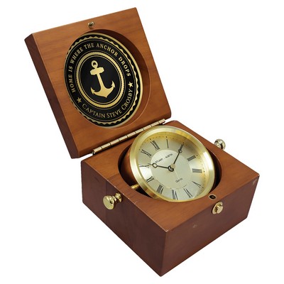 5 1/2" x 3 3/4" Captain's Clock w/Hand Rubbed Mahogany Finish Case