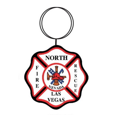 Fire Rescue Badge Executive Key Chain w/Mirrored Back (6 Square Inch)