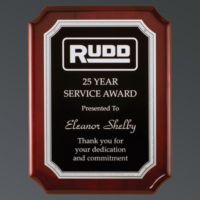 Rosewood Piano Finish Plaque, Black Aluminum/Silver Florentine, Small (7"x9")