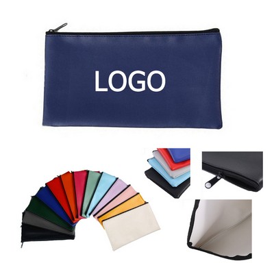 Secure Zippered PU Leather Cash Deposit Pouch