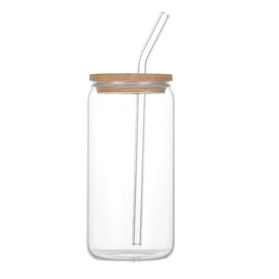 Glass Bottle w Bamboo Lid and Straw