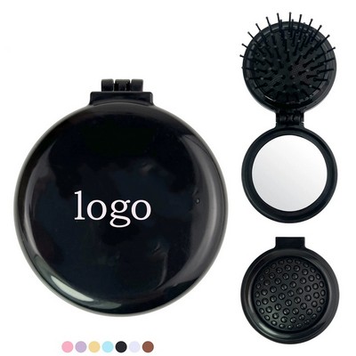 Portable Circular Folding Hair Brush With Mirror
