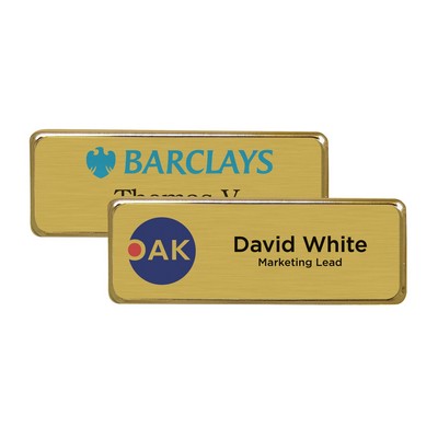 3 1/16" x 1 1/16" Gold Framed Name Badge w/Full Color Imprint & Personalization