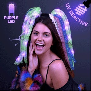 Neon Rave Noodle Hair Headbands with Purple LEDs - BLANK