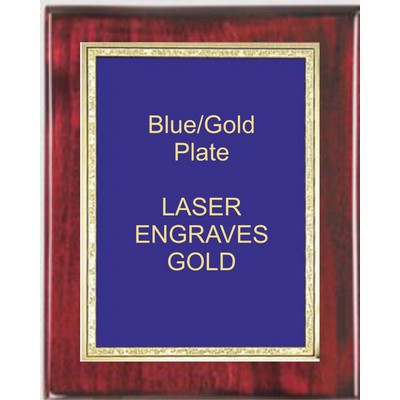 Rosewood 9" x 12" Piano Finish Plaque - 7" x 10" Blue/Gold Florentine Plate