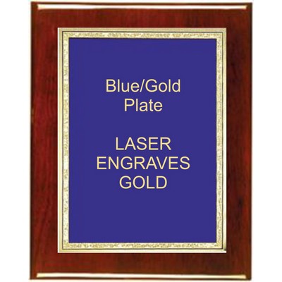 Rosewood 7" x 9" Piano Finish Plaque - With 5" x 7" Blue/Gold Florentine Plate