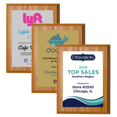 10 1/2" x 13" Oak Finish Plaque w/ Full Color Sublimated Imprint