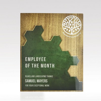 Plaque Hex Puzzle - Customizable Wood Acrylic Award 9x12