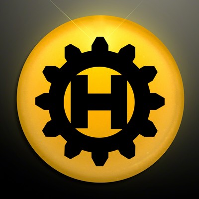 Yellow LED Frosted Circle Badge with Safety Pin - PRINTED