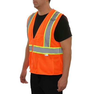 Reflective Apparel™ Hi-Vis Mesh Economy Contrasting Tape Safety Vest -Fluorescent Red-Orange