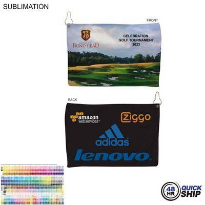 48Hr Quick Ship - Microfiber Suede Shammy Golf Towel, Nofold Grommet and Hook, Sublimated, (12"x18")