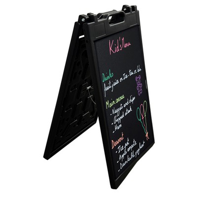 A Frame Stand With Chalkboard Vinyl Decal Mounted To Corrugated Material