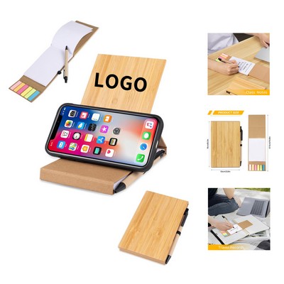 6" Mini Bamboo Cover Journals Notebook with Holding Cell Phone Stand