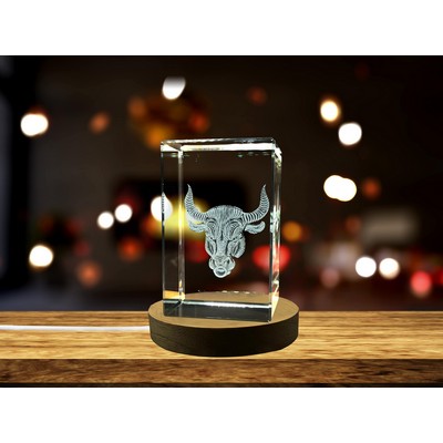 Taurus Zodiac Sign 3D Engraved Crystal Award w/LED Base Light
