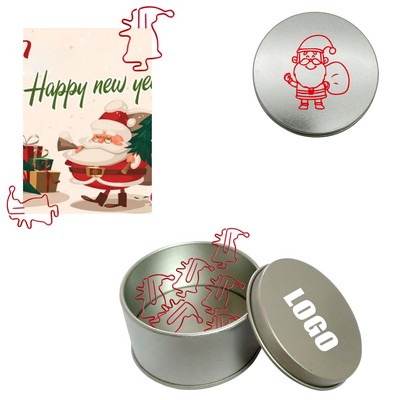 Santa Claus Shaped Paper Clips with Tin Box