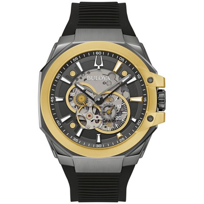 Bulova Watches Mens Maquina Silicone Strap Watch Gray Dial