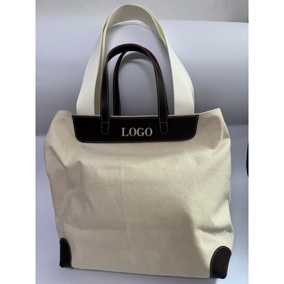 Leather patchwork canvas bag