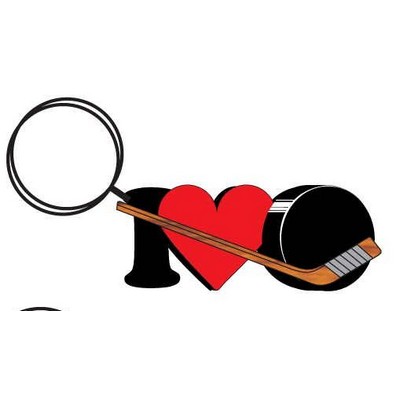 I Love Hockey Key Chain w/Clear Mirrored Back (3 Square Inch)